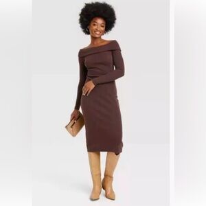 NWT Women's Brown Long Sleeve Midi Body Con Dress - Universal Threads Sz Medium